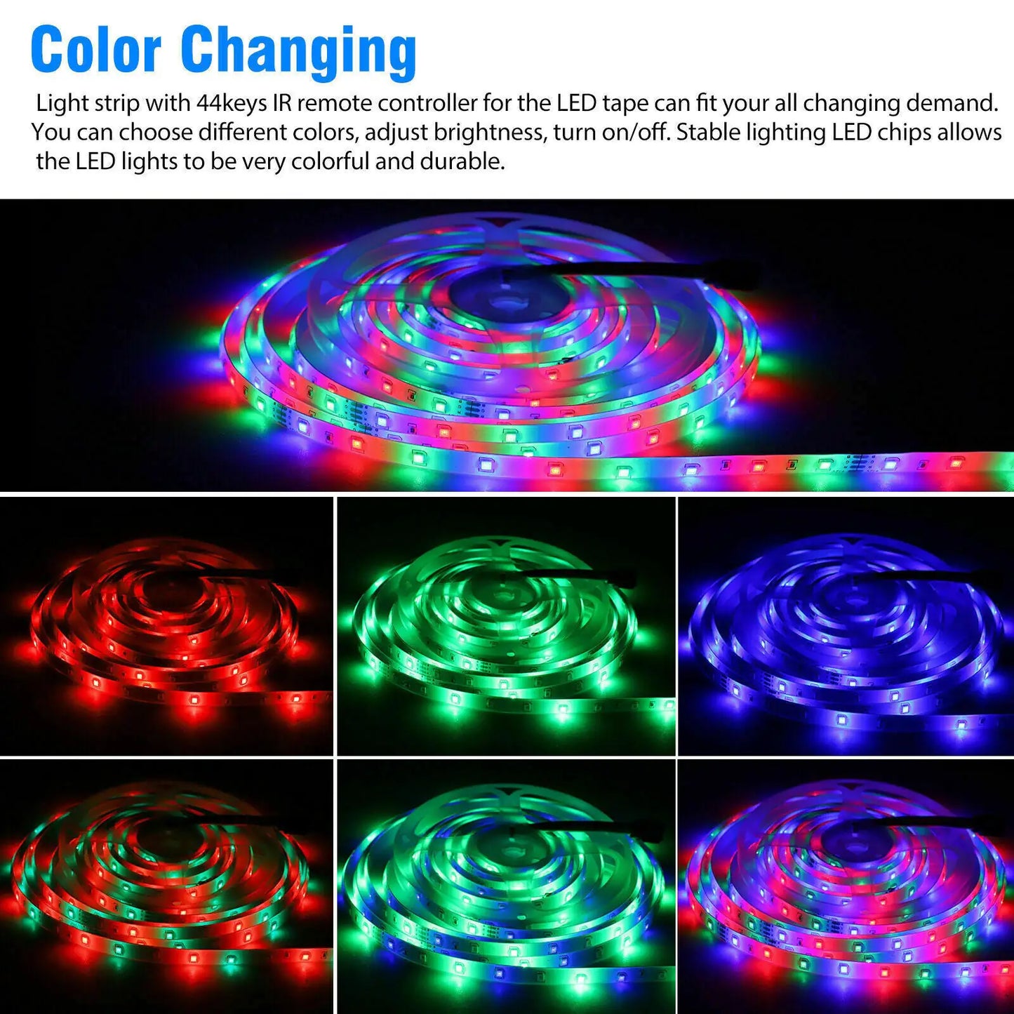 32FT RGB LED Strip Lights with Remote Control – Waterproof Light Kit for Bedroom & Home Decor