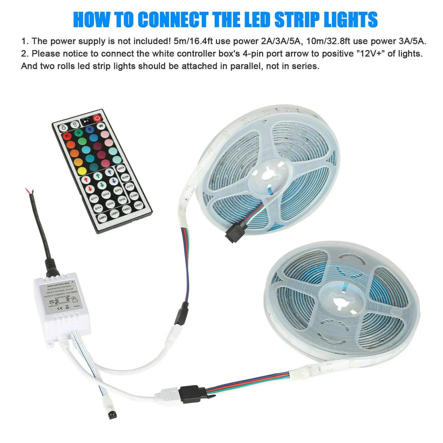 32FT RGB LED Strip Lights with Remote Control – Waterproof Light Kit for Bedroom & Home Decor