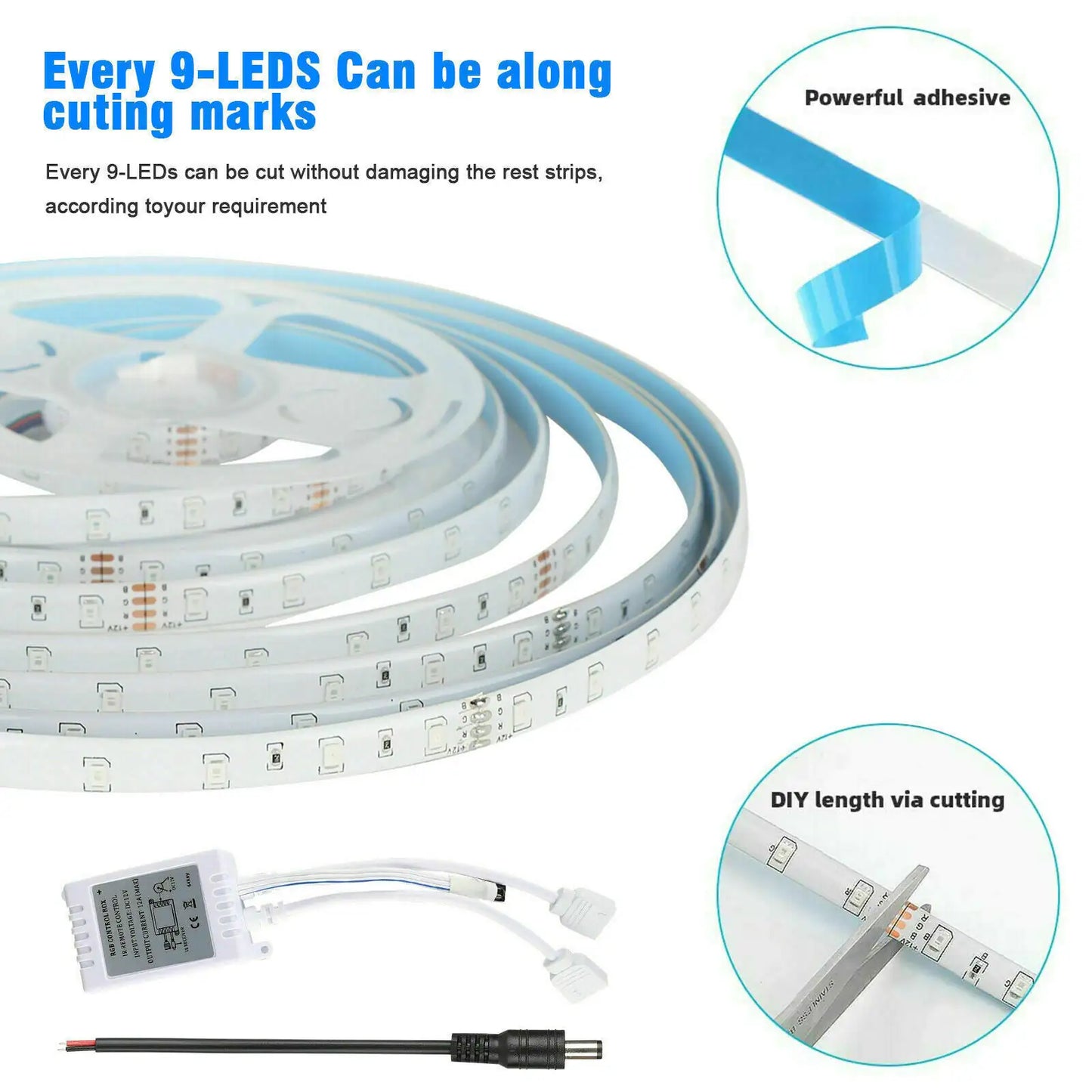 32FT RGB LED Strip Lights with Remote Control – Waterproof Light Kit for Bedroom & Home Decor