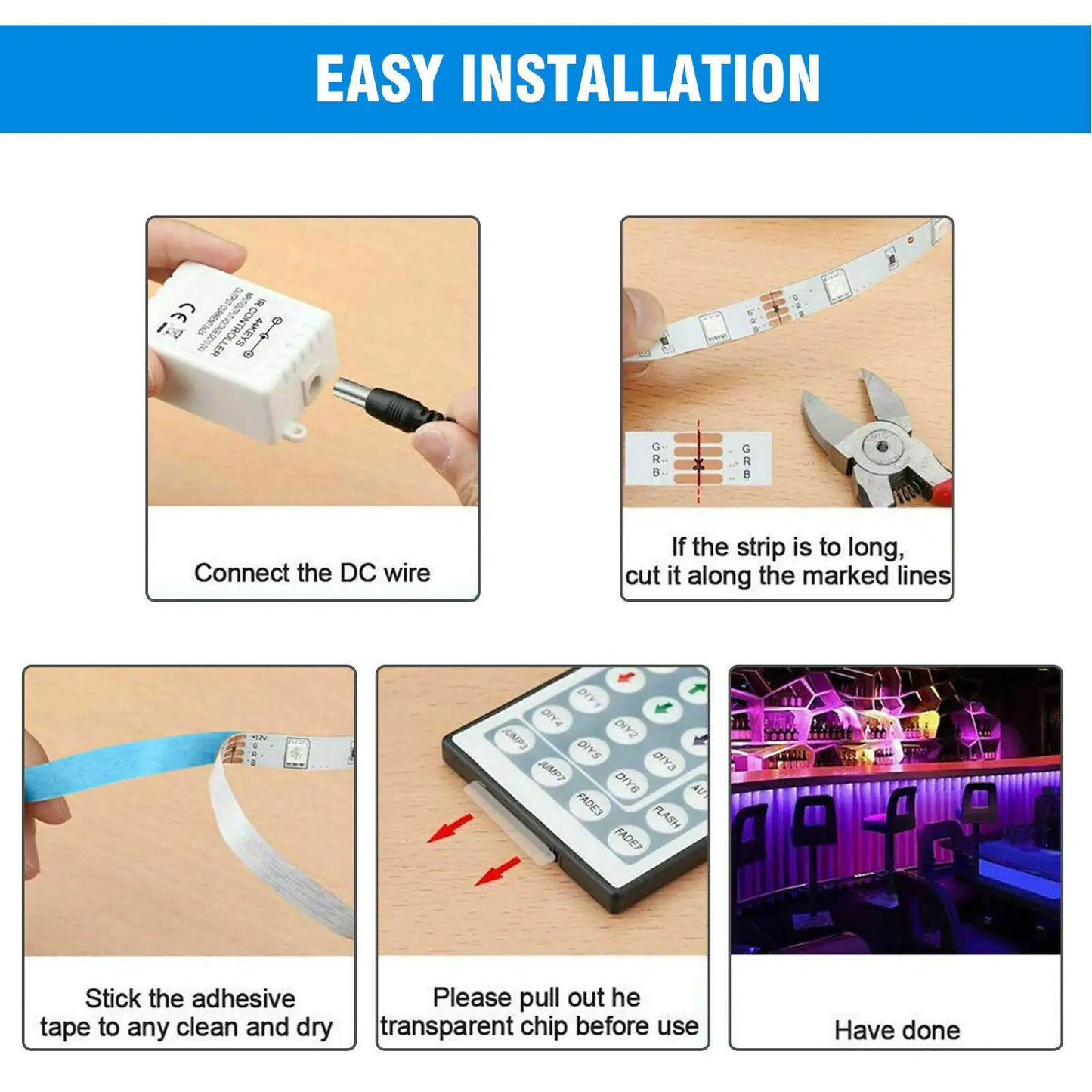 32FT RGB LED Strip Lights with Remote Control – Waterproof Light Kit for Bedroom & Home Decor