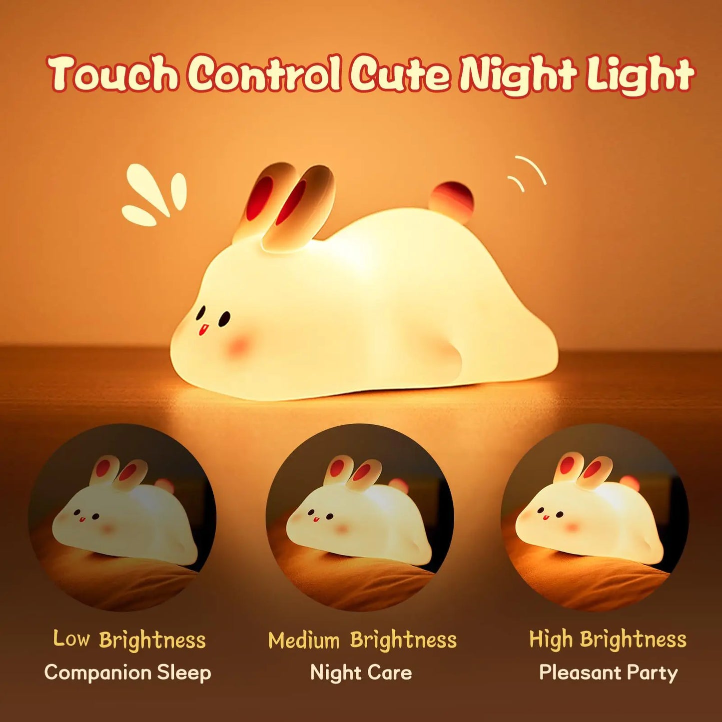 Bunny Touch Night Light — Soft Silicone Kids Bedside Lamp (Rechargeable)