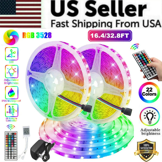 32FT RGB LED Strip Lights with Remote Control – Waterproof Light Kit for Bedroom & Home Decor